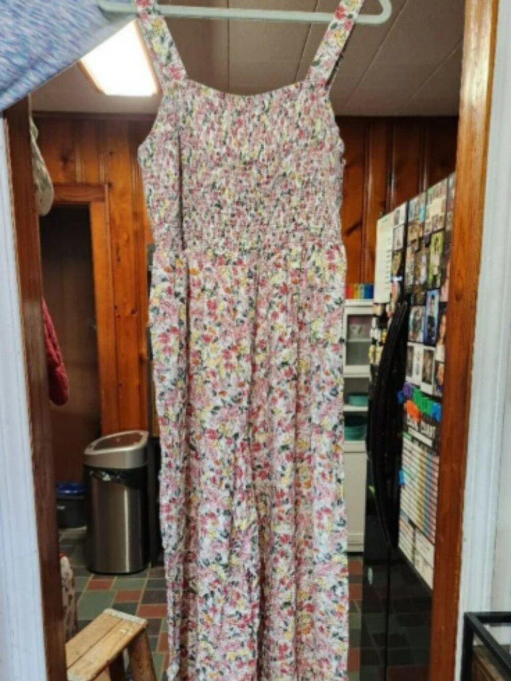 Women's 2XL Pink Floral Wide Leg Jumpsuit Boho Smocked Romper